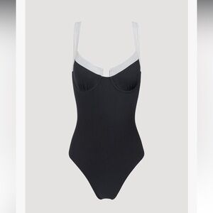 NWT Women’s Contrast Trim Knotted Black and White One Piece Swimsuit Medium